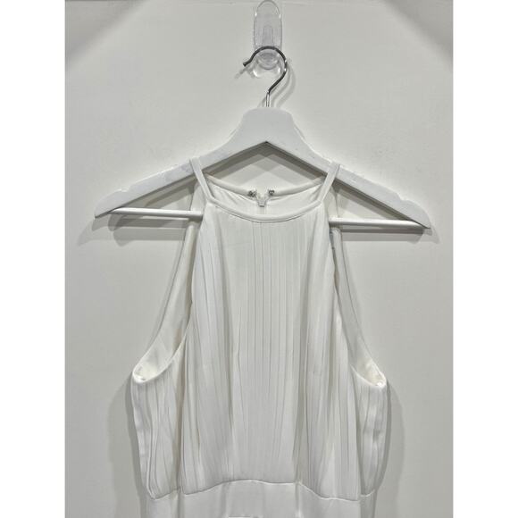 Ieena for Mac Duggal Pleated Chiffon Halter Neck Flowy Gown Dress 12496 White 6 - Picture 3 of 11